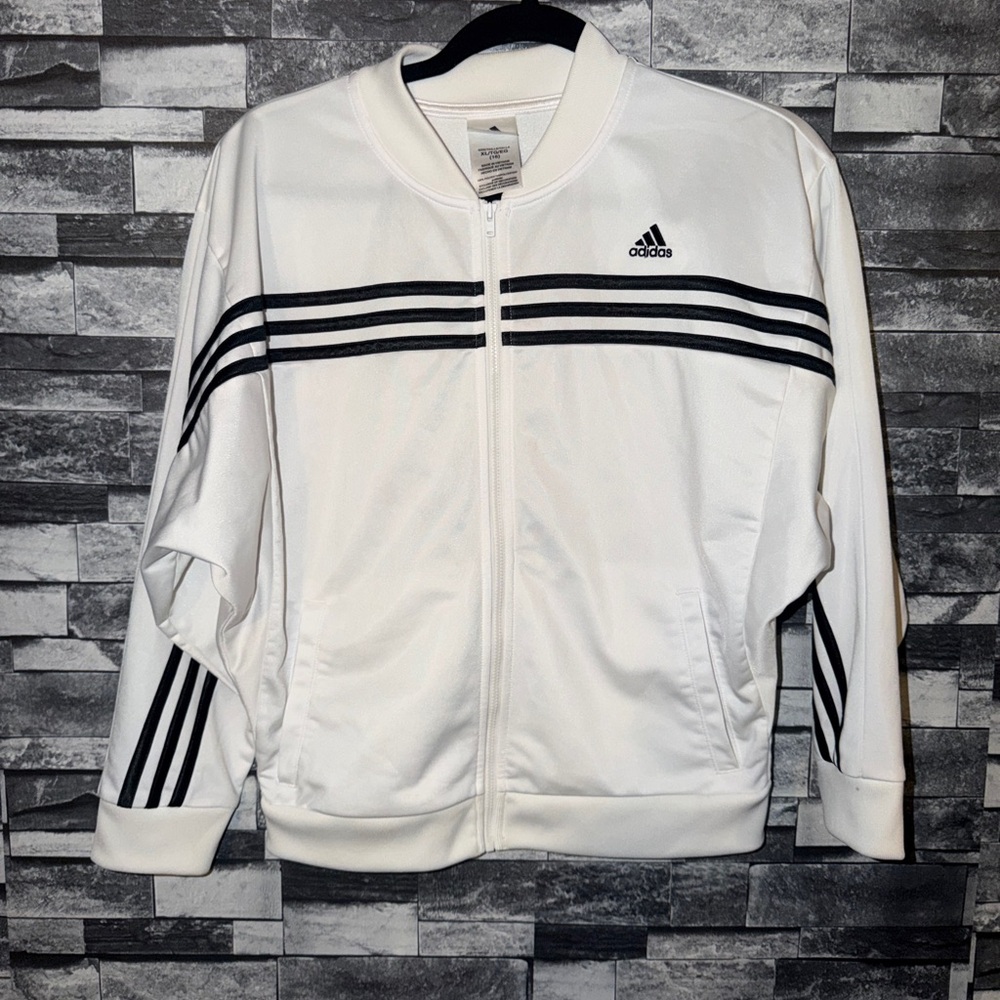 Adidas Women's White Sweatshirt with Black Stripes size XL(16)
